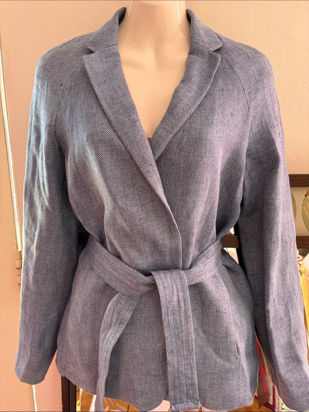Casual Knit Open-Front Blazer in Dusty Blue